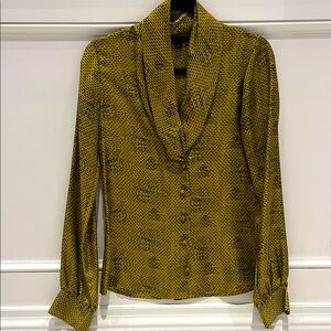 Rachel Zoe Silk Gold Cuffed Sleeve Blouse
